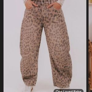 Free People Brown Leopard Barrel Jeans